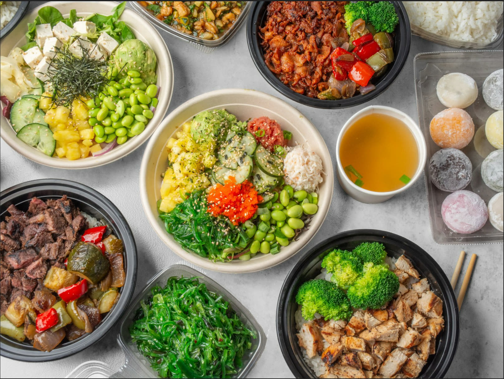 Assortment of Poke Bowlz dishes